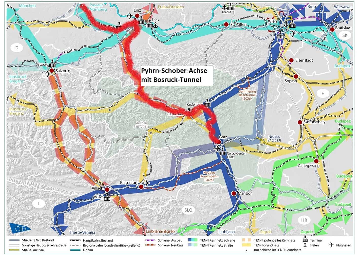 Karte der Verbindung Phyrn-Schober-Achse mit dem Bosruck-Tunnel